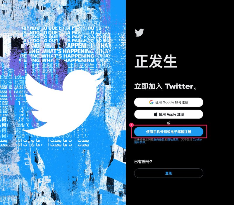 还是更喜欢推特以前的注册页面，给人无穷想象，第一次还以为自己的设备端出问题了